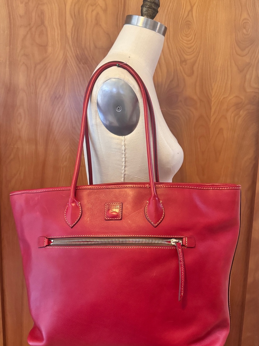 Dooney & Bourke Florentine Red Leather Tote with Front Zip Pocket NWT